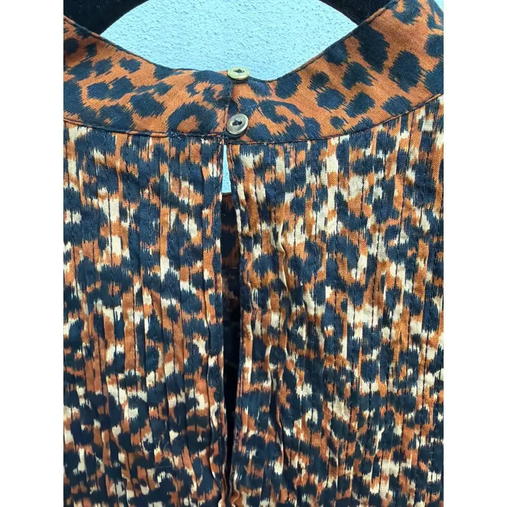 Ulla Johnson Vesna Leopard Print Blouse Brown Black  Long Sleeve Cotton Size 6